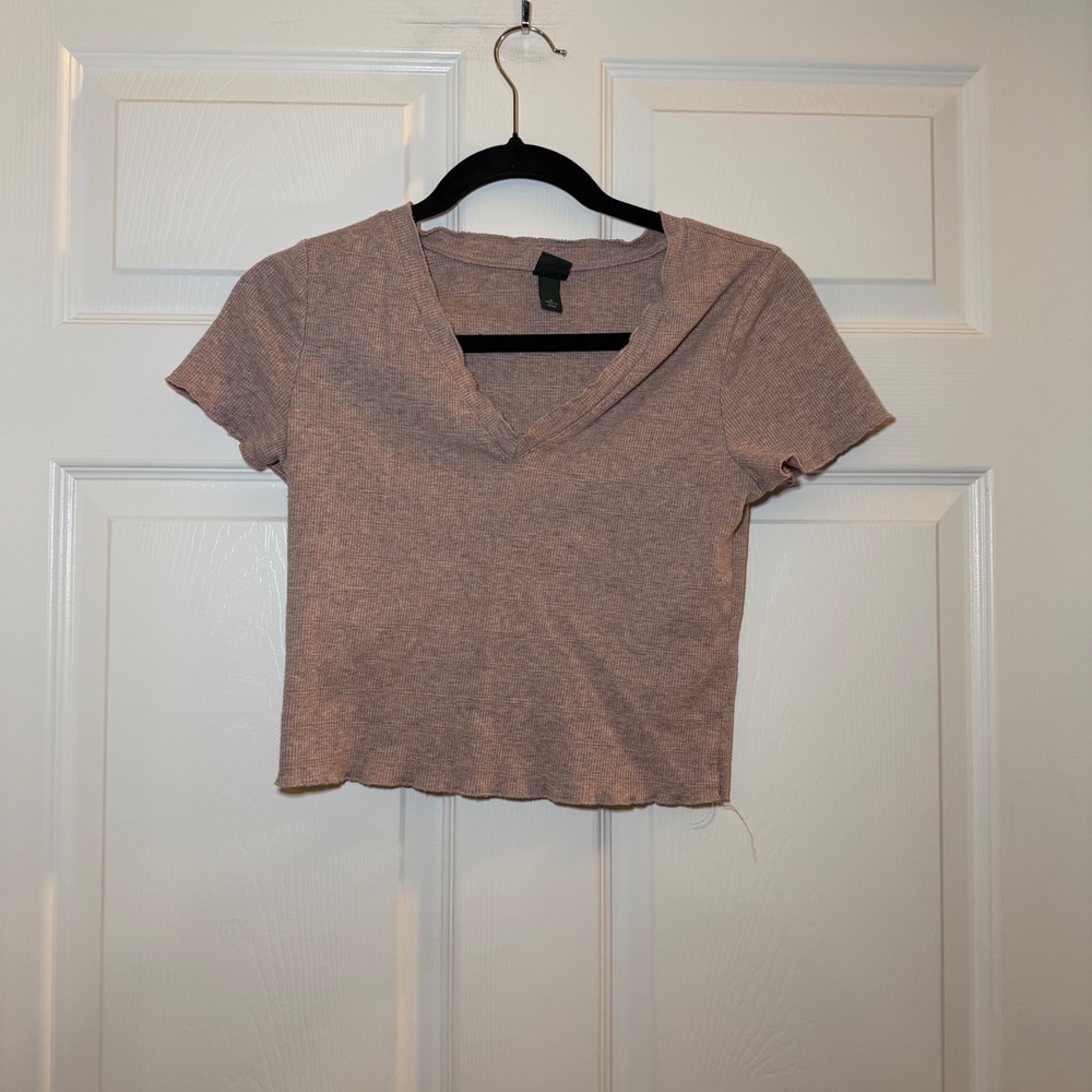 Wild Fable Ribbed V-Neck Crop Top Mauve Medium Y2K Lettuce Edge Casual Wear